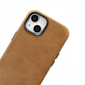 Гръб от естествена кожа iCARER Leather Oil Wax Premium MagSafe - iPhone 14 кафяв - Img 6