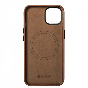 Гръб от естествена кожа iCARER Leather Oil Wax Premium MagSafe - iPhone 14 Plus кафяв - Img 8