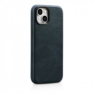 Гръб от естествена кожа iCARER Leather Oil Wax Premium MagSafe - iPhone 14 Plus тъмносин - Img 5