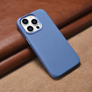 Гръб от естествена кожа iCARER Litchi Premium MagSafe - iPhone 14 Pro светлосин - Img 14