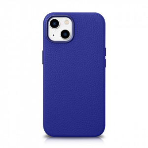 Гръб от естествена кожа iCARER Litchi Premium MagSafe - iPhone 14 тъмносин - Img 1