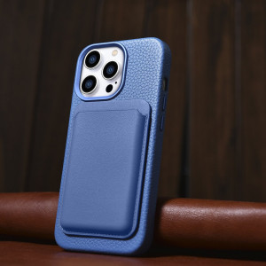 Гръб от естествена кожа iCARER Litchi Premium MagSafe - Leather Case - iPhone 14 Pro Max светлосин - Img 14