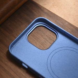 Гръб от естествена кожа iCARER Litchi Premium MagSafe - Leather Case - iPhone 14 Pro Max светлосин - Img 19