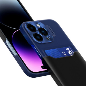 Гръб със стойка и джоб за карти Leather Stand - iPhone 14 Pro Max син - Img 5