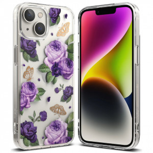 Гръб с гел рамка RINGKE Fusion Armor - iPhone 14 Plus (лилава роза) прозрачен - Img 1