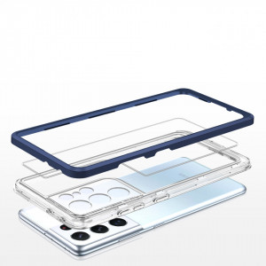 Гръб Clear 3в1 с гел рамка - Samsung Galaxy S21 Ultra 5G син - Img 5