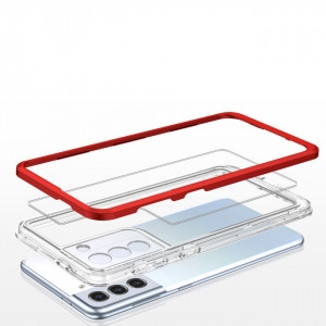Гръб Clear 3в1 с гел рамка - Samsung Galaxy S22+ червен - Img 5