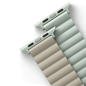 Двулицева магнитна каишка UNIQ Revix - Apple Watch Ultra 49mm / Ultra 2 49mm / 45mm Series 9 / 45mm Series 8 / 45mm Series 7 / 44mm SЕ (2nd gen) / 44mm SE / 44mm Series 6 / 44mm Series 5 / 44mm Series 4 / 42mm Series 3 / 42mm Series 2 резеда / бежов - Img 5