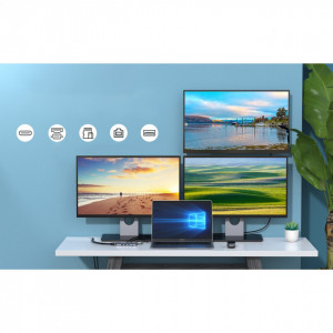 Докинг станция с дисплей CHOETECH 12в1 USB Type C към USB Type C / USB Type A / HDMI / VGA / мини жак 3.5mm / четец за SD и Micro SD карти (HUB-M26) сива - Img 7