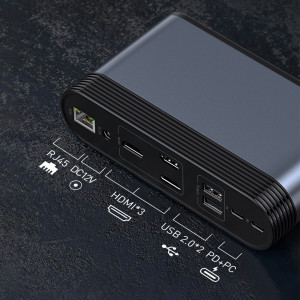 Докинг станция BASEUS 3x USB Type A 3.2 Gen.1 / 2x USB Type A 2.0 / 2x USB Type C / четец за SD и Micro SD карти / мини жак 3.5mm / 3x HDMI / RJ45 1Gbps / USB Tyype C Power Delivery 100W (EU / CN / UK стандарт) (CAHUB-DG0G) сива - Img 14
