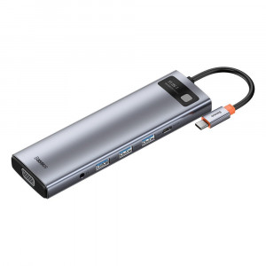 Докинг станция BASEUS Metal Gleam 11в1 USB Type C към 3x USB Type A 3.2 Gen.1 5Gbps / USB Type C Power Delivery 100W / мини жак 3.5mm / VGA Full HD 60Hz / 2x HDMI 4K 30Hz / четец за SD и Micro SD карти / RJ45 1Gbps (CAHUB-CT0G) сива - Img 11