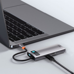 Докинг станция BASEUS Metal Gleam Series 5в1 USB Type C към HDMI / 3x USB Type A / USB Type C Power Delivery 30Hz Version сива - Img 11