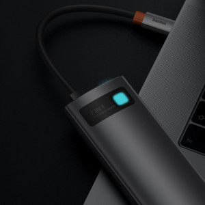 Докинг станция BASEUS Metal Gleam Series 7в1 USB Type C към USB Type C / 2x USB Type A 3.0 / USB Type C Power Delivery / HDMI / четец за SD и Micro SD карти (WKWG020113) сива - Img 9
