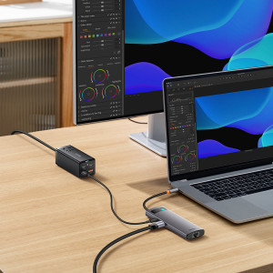 Докинг станция BASEUS StarJoy 6в1 USB Type C към 3x USB Type A / HDMI / RJ45 / USB Type C Power Delivery сива - Img 9