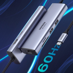 Докинг станция UGREEN 5в1 USB Type C към HDMI 1.4 / 3x USB Type A / USB Type C Power Delivery 100W CM511 сива - Img 4