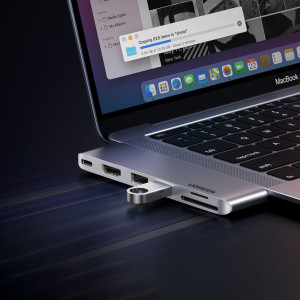 Докинг станция UGREEN CM380 2x USB Type C към HDMI / 2x USB Type A 3.0 / четец за SD и Micro SD карти / USB Type C Power Delivery сива - Img 3