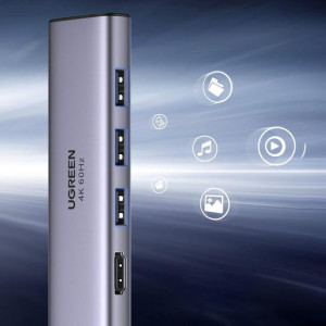 Докинг станция UGREEN USB Type C към 3x USB Type A 3.2 Gen.1 / HDMI 4K 60Hz / четец за SD и Micro SD карти (60383 CM511) сива - Img 7