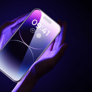 Закален стъклен протектор 0.3mm с пълно покритие и филтър за поверителност BASEUS Privacy с инструмент за поставяне - iPhone 14 Pro Max - Img 20