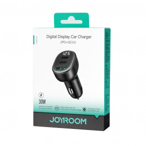 Зарядно за кола JOYROOM JR-CCD04 30W USB Type A / 2x USB Type C с LED дисплей черно - Img 5