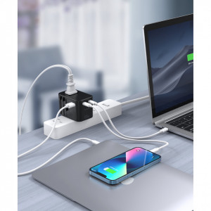 Зарядно за стена (2в1 UK и EU стандарт) CHOETECH GaN 65W USB Type A / 2x USB Type C PD (PD5009-BK) черно - Img 7