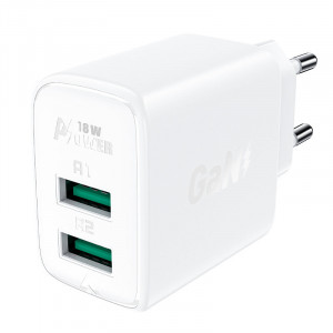 Зарядно за стена ACEFAST 18W 2x USB Type A QC3.0 AFC FCP (A33) бяло - Img 1
