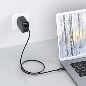 Зарядно за стена ACEFAST 2в1 65W USB Type A / 2x USB Type C PD QC3.0 AFC FCP + кабел USB Type C към USB Type C (A13) черно - Img 4