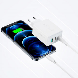 Зарядно за стена ACEFAST 2в1 65W USB Type A / 2x USB Type C PD QC3.0 AFC FCP + кабел USB Type C към USB Type C (A13) бяло - Img 11