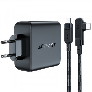 Зарядно за стена ACEFAST GaN 100W USB Type A / 3x USB Type C черен + ъглов кабел USB Type C към USB Type C 2m черно - Img 2