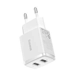 Зарядно за стена BASEUS 10.5W 2x USB Type A бяло - Img 7