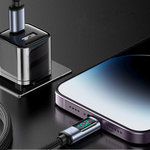Кабел за зареждане и данни с дисплей и оплетка JOYROOM USB Type C към Lightning 20W 1.2m S-CL020A16 черен - Img 3