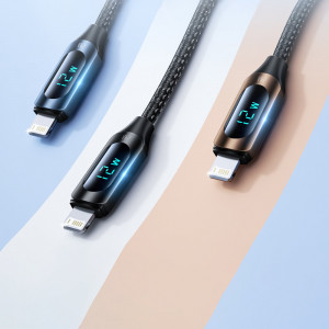 Кабел за зареждане и данни с дисплей и оплетка WOZINSKY USB Type A към Lightning WUALC1 2.4A 1m черен - Img 5