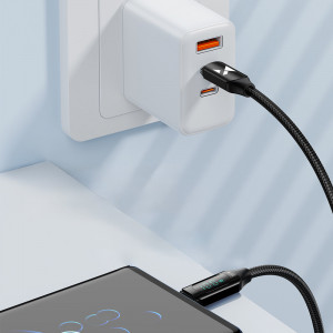 Кабел за зареждане и данни с дисплей и оплетка WOZINSKY USB Type C към USB Type C WUCCC1 Power Delivery 100W 1m черен - Img 4