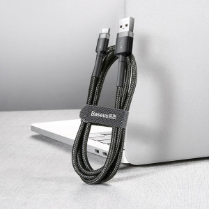 Кабел за зареждане и данни с оплетка BASEUS Cafule USB Type A към USB Type C 300cm сив / черен - Img 5