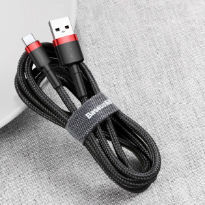 Кабел за зареждане и данни с оплетка BASEUS Cafule USB Type A към USB Type C 2A 3mн (CATKLF-U91) черен / червен - Img 13