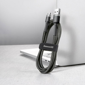 Кабел за зареждане и данни с оплетка BASEUS Cafule USB Type A към micro USB с бързо зареждане 3.0 2.4A 1m черен / сив (CAMKLF-BG1) - Img 6