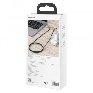 Кабел за зареждане и данни с оплетка BASEUS Cafule USB Type C към USB Type C 100W 20V 5A Power Delivery 2m зелен (CATJK-D06) - Img 6