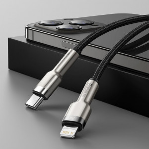 Кабел за зареждане и данни с оплетка BASEUS Cafule USB Type C към Lightning Power Delivery 20W 1m (CATLJK-A01) черен - Img 11