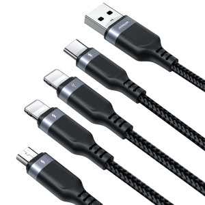 Кабел за зареждане и данни с оплетка JOYROOM 4in1 USB Type A към USB Type C / 2x Lightning / Micro USB 1.2m S-1T4018A18 черен - Img 4