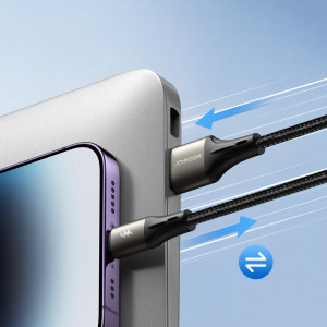 Кабел за зареждане и данни с оплетка JOYROOM Light-Speed SA25-CC5 100W USB Type C към USB Type C 1.2m бял - Img 6