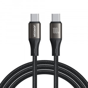 Кабел за зареждане и данни с оплетка JOYROOM Light-Speed SA25-CC5 100W USB Type C към USB Type C 1.2m черен - Img 1
