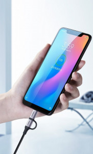 Кабел за зареждане и данни с оплетка UGREEN 2in1 USB Type A към USB Type C / micro USB 2.4A 1m (30875) черен - Img 5