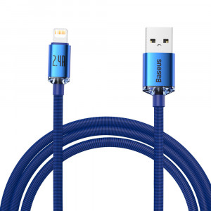 Кабел за зареждане и данни BASEUS Crystal Shine USB Type A към Lightning с бързо зареждане 2.4A 2m син (CAJY000103) - Img 1