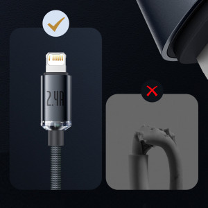 Кабел за зареждане и данни BASEUS Crystal Shine USB Type A към Lightning с бързо зареждане 2.4A 1.2m (CAJY000003) син - Img 15