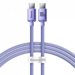 Кабел за зареждане и данни BASEUS Crystal Shine USB Type C към USB Type C с бързо зареждане 100W 1.2m (CAJY000605) лилав - Img 1