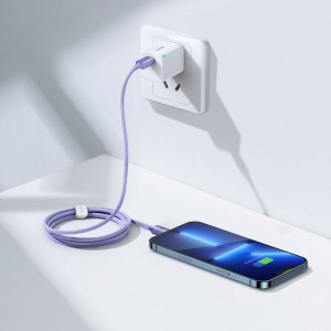 Кабел за зареждане и данни BASEUS Crystal Shine USB Type C към Lightning с бързо зареждане 20W 1.2m лилав (CAJY000205) - Img 10