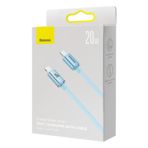 Кабел за зареждане и данни BASEUS Crystal Shine USB Type C към Lightning с бързо зареждане 20W 1.2m син (CAJY001303) - Img 5