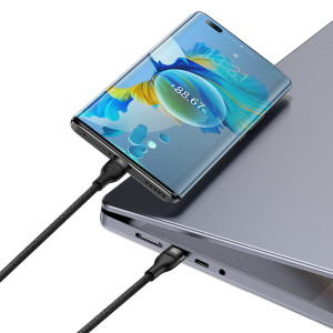 Кабел за зареждане и данни BASEUS Flash II 2in1 USB Type C към 2xUSB Type C с бързо зареждане 100W 1.5m черен - Img 3