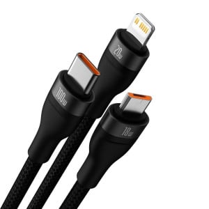 Кабел за зареждане и данни BASEUS Flash II USB Type C / USB Type A към USB Type C / Lightning / micro USB 100W 1.2m черен (CASS030101) - Img 2
