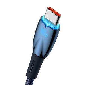 Кабел за зареждане и данни BASEUS Glimmer USB Type A към USB Type C с бързо зареждане 100W 480Mb/s 1m син - Img 2