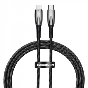 Кабел за зареждане и данни BASEUS Glimmer USB Type C към Type C с бързо зареждане 480Mb/s Power Delivery 100W 1m черен - Img 1